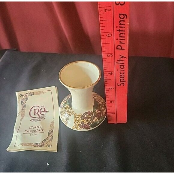 CRE Irish Porcelain 4” Celtic Bud Vase Galway Signed J McCaul Vintage 3 3/4” - Picture 2 of 9